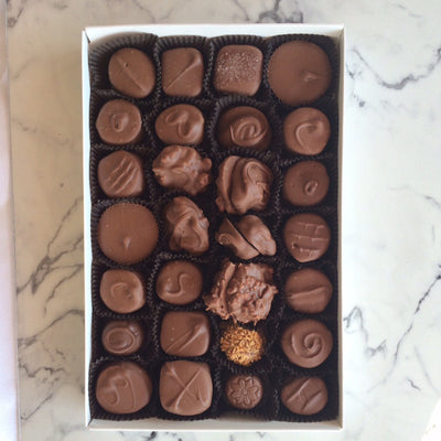 Milk chocolates, one pound box contains about 28 pieces