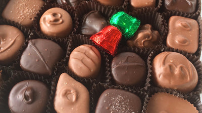 Chocolate Assortment with nuts, creams, caramels, and decorative bells