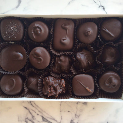 dark chocolates with caramels, nuts and creams 8 oz