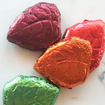 Colorful foil wrapped milk chocolate fall leaves